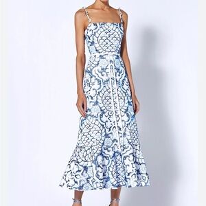Alexis Nolana dress. White with blue embroidery